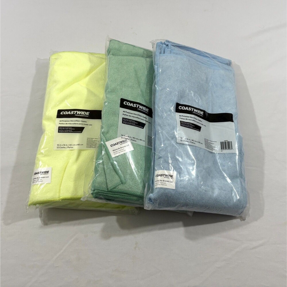 Microfiber Towels 16"x16" Yellow Green Blue 3 Pack Cleaning Cloths Car Home 36ct